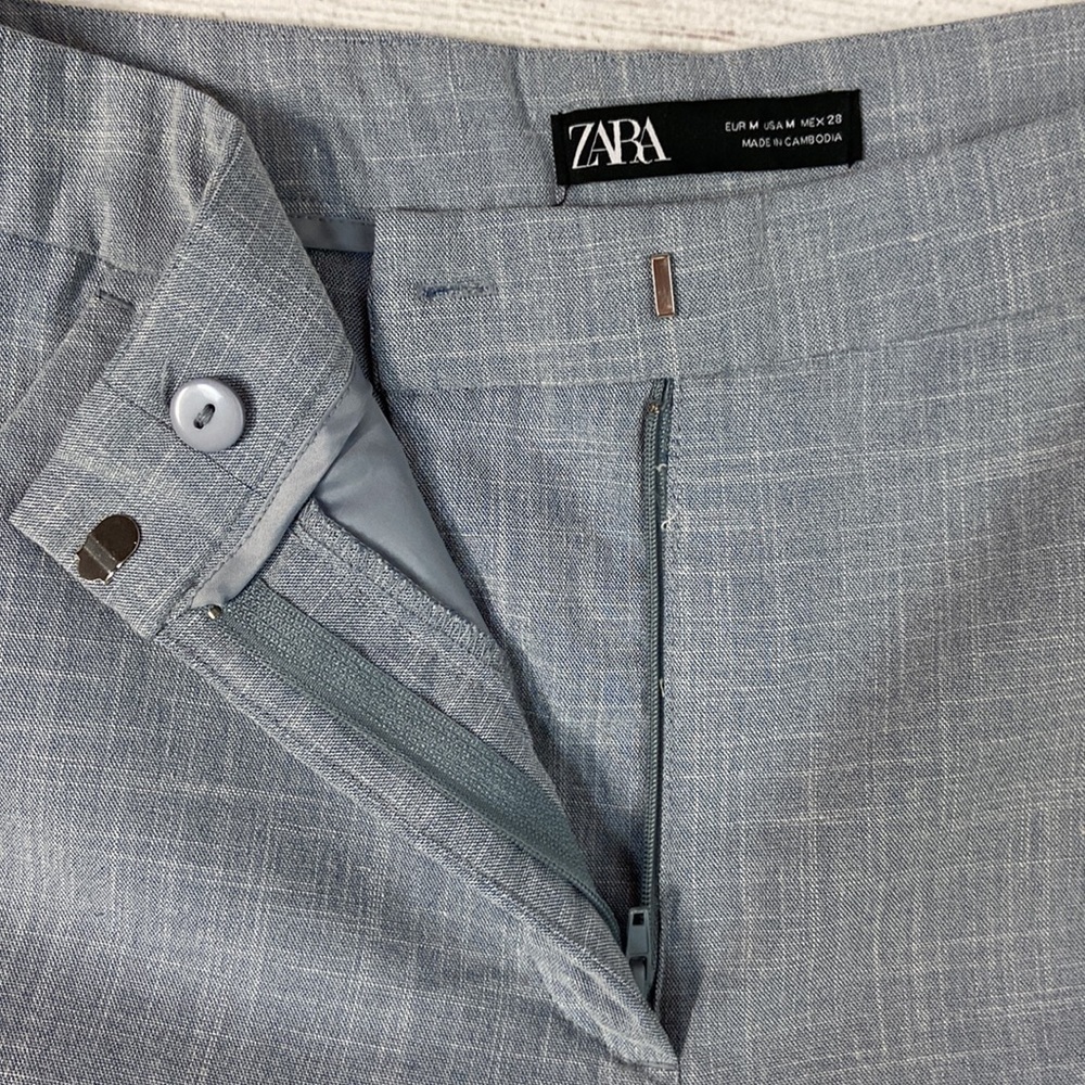 ZARA Blue Pattern Natural Waist Straight Leg Trouser Pants with pockets - Picture 10 of 16